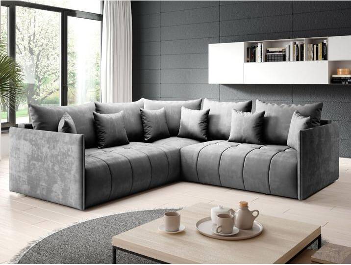Ecksofa L-Form mit Schlaffunktion und Bettkasten Ardi L Hellgrau von Graingold