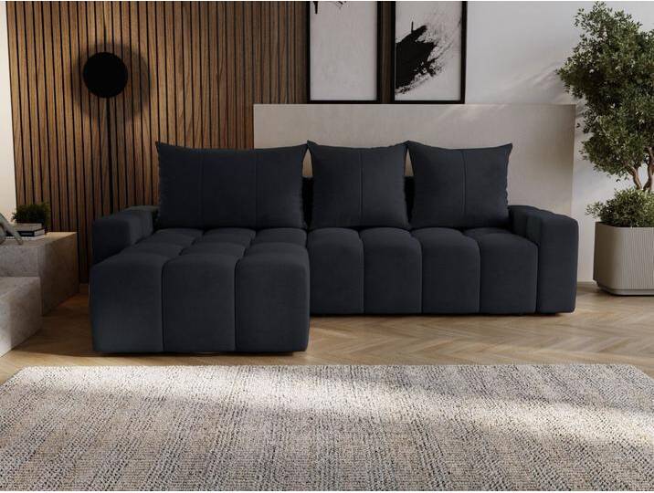 Ecksofa L-Form mit Schlaffunktion und Bettkasten Bresso Schwarz von Graingold