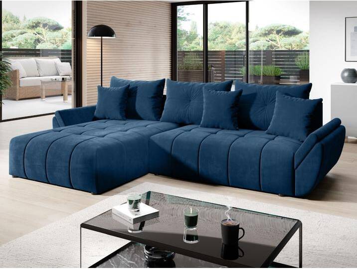 Ecksofa L-Form mit Schlaffunktion und Bettkasten Decor L Dunkelblau von Graingold