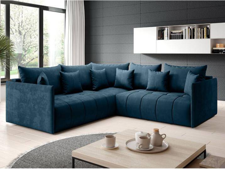 Ecksofa L-Form mit Schlaffunktion und Bettkasten Dunkelblau von Graingold