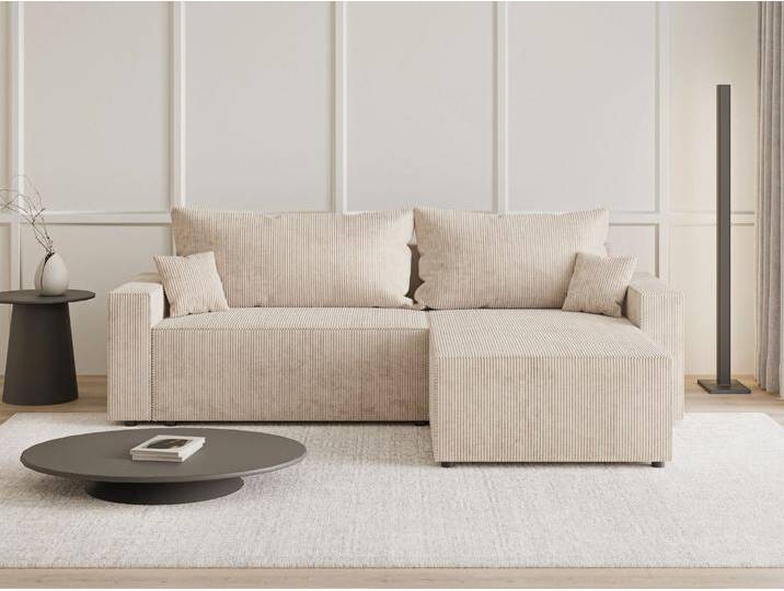 Ecksofa L-Form mit Schlaffunktion und Bettkasten Nivo Beige von Graingold