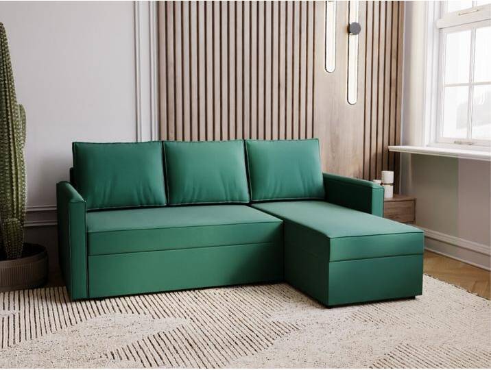 Ecksofa L-Form mit Schlaffunktion und Bettkasten Vasto Grün von Graingold