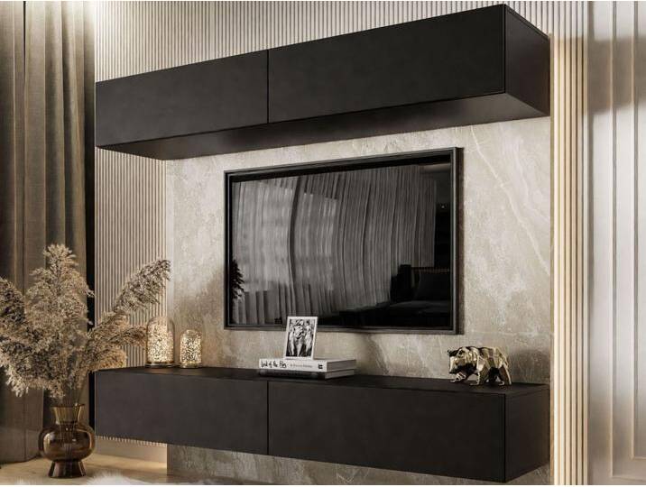 Hängende Wohnwand für das Wohnzimmer Sorelle Schwarz Matt Hängende Wohnwand für das Wohnzimmer Sorelle Schwarz Matt von Graingold