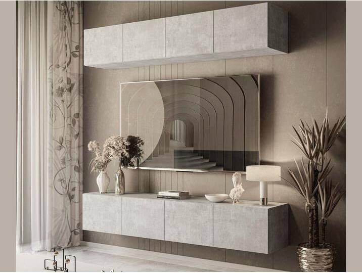 Hängende Wohnwand für das Wohnzimmer mit LED-Beleuchtung Nodoo Beton Hängende Wohnwand für das Wohnzimmer mit LED-Beleuchtung Nodoo Beton von Graingold