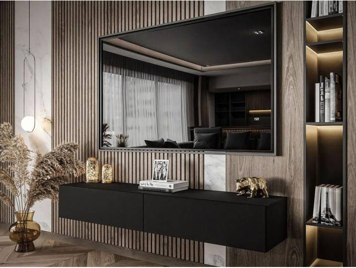 Hängendes TV-Lowboard mit zwei Türen 175 cm mit LED-Beleuchtung Sorelle Schwarz Matt Hängendes TV-Lowboard mit zwei Türen 175 cm mit LED-Beleuchtung Sorelle Schwarz Matt von Graingold