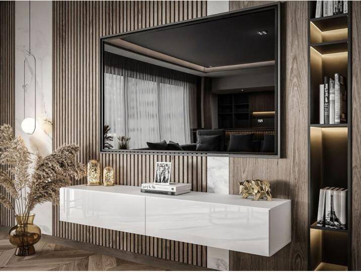 Hängendes TV-Lowboard mit zwei Türen 175 cm mit LED-Beleuchtung Sorelle Weiß Hochglanz Hängendes TV-Lowboard mit zwei Türen 175 cm mit LED-Beleuchtung Sorelle Weiß Hochglanz von Graingold