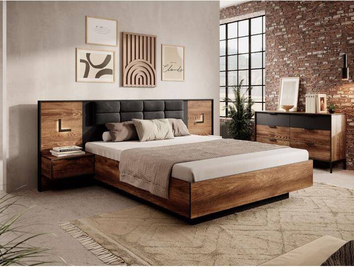 Holzbett mit Nachttischen 160x200 Montreal Kastanie Schwarz von Graingold