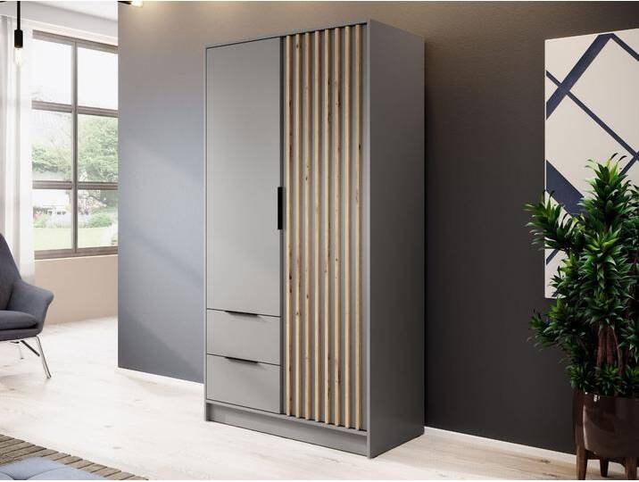 Kleiderschrank 105 cm Macron Grau, Artisan Eiche von Graingold