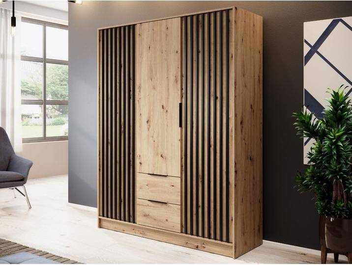 Kleiderschrank 155 cm Artisan Eiche, Schwarz von Graingold