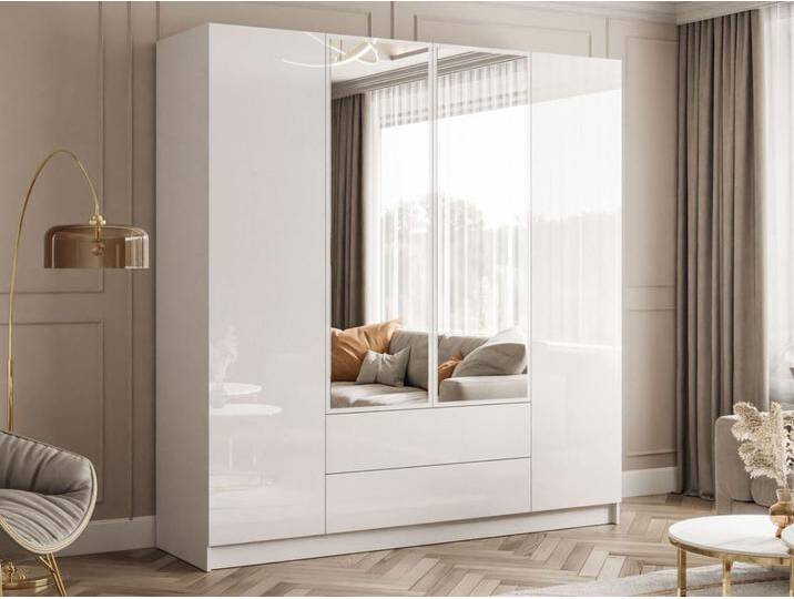 Kleiderschrank mit Drehtüren, Schubladen und Spiegeln Ameli Weiß Hochglanz Kleiderschrank mit Drehtüren, Schubladen und Spiegeln Ameli Weiß Hochglanz von Graingold