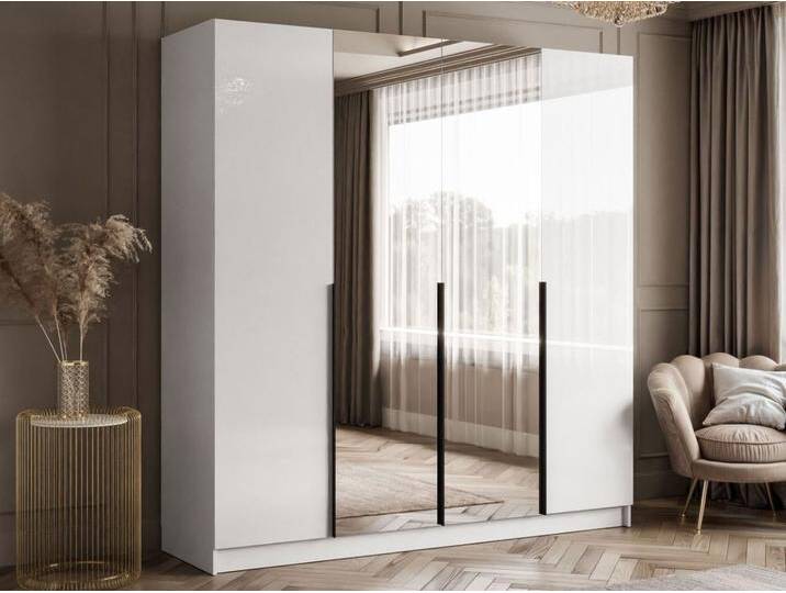 Kleiderschrank mit Drehtüren, Schwarzen Griffen, Schubladen und Spiegeln Ameli Weiß Hochglanz Kleiderschrank mit Drehtüren, Schwarzen Griffen, Schubladen und Spiegeln Ameli Weiß Hochglanz von Graingold