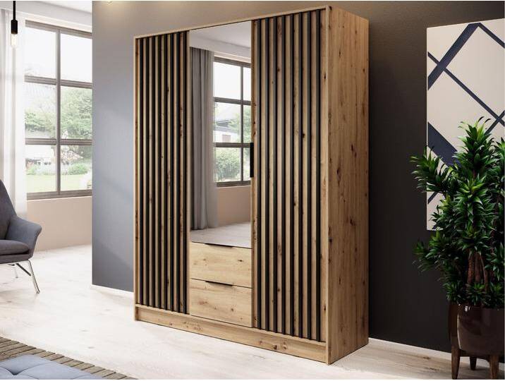 Kleiderschrank mit Spiegel 155 cm Macron Artisan Eiche, Schwarz Kleiderschrank mit Spiegel 155 cm Macron Artisan Eiche, Schwarz von Graingold