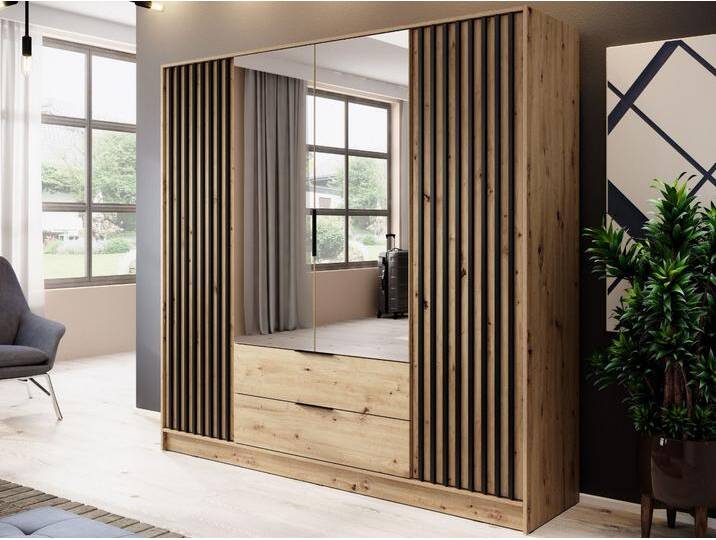 Kleiderschrank mit Spiegel 206 cm Macron Artisan Eiche, Schwarz Kleiderschrank mit Spiegel 206 cm Macron Artisan Eiche, Schwarz von Graingold