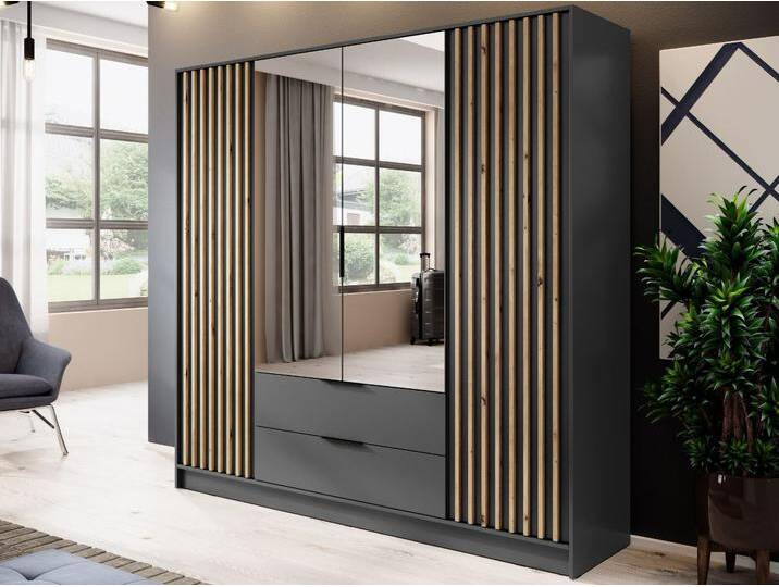 Kleiderschrank mit Spiegel 206 cm Macron Graphit, Artisan Eiche von Graingold