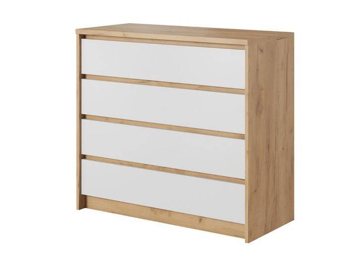 Kommode mit 4 Schubladen Baffi Gold Craft Eiche, Weiß von Graingold