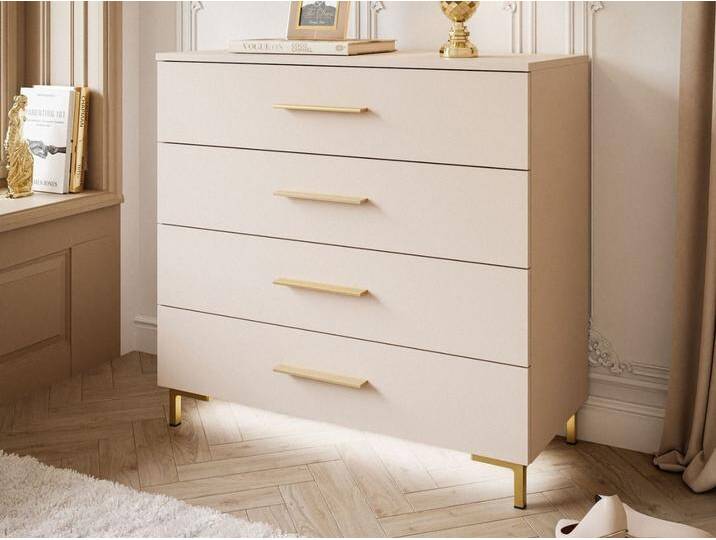 Kommode mit Schubladen und LED-Beleuchtung auf Goldenen Metallbeinen Nuveo Kaschmir von Graingold