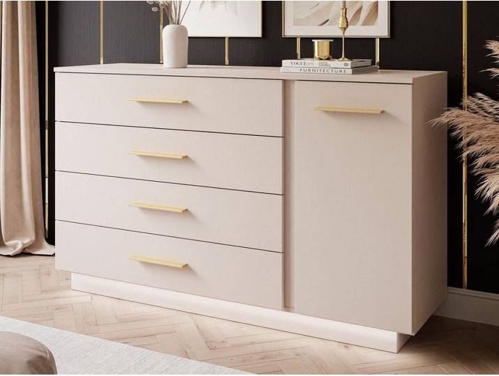Kommode mit Türe, Schubladen und LED-Beleuchtung Nuveo Kaschmir von Graingold