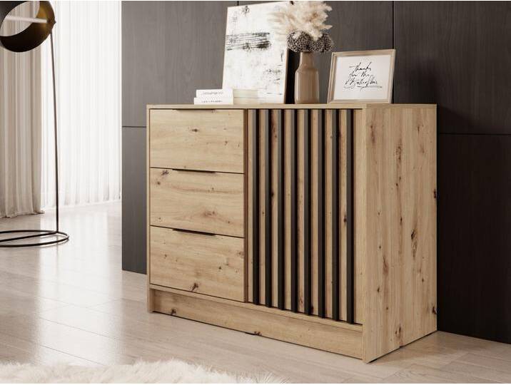 Kommode mit Türe und Schubladen 105 cm Macron Arisan Eiche Schwarz von Graingold