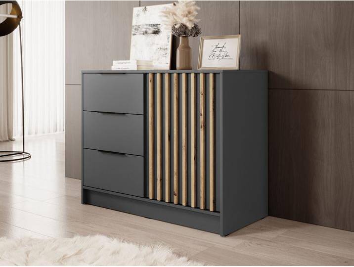 Kommode mit Türe und Schubladen 105 cm Macron Graphit Artisan Eiche von Graingold