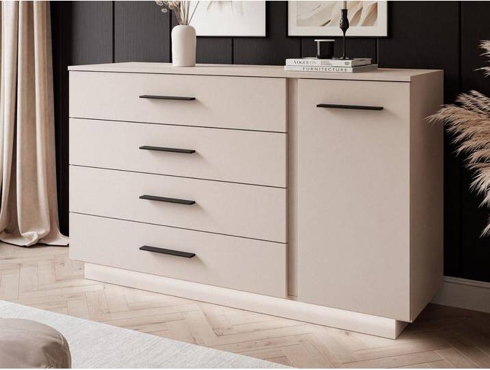 Kommode mit Türe, Schubladen und LED-Beleuchtung 140 cm Nuveo Kaschmir von Graingold