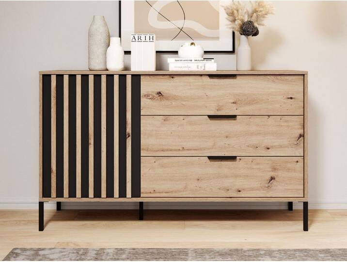 Kommode mit Türe und Schubladen Turia Artisan Eiche, Anthrazit von Graingold