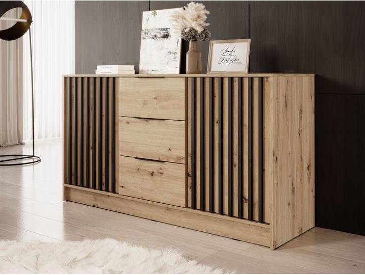 Kommode mit Türen und Schubladen 155 cm Macron Arisan Eiche Schwarz von Graingold