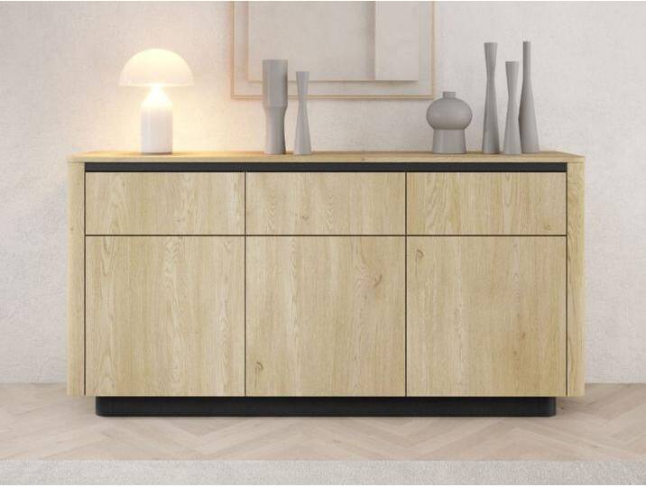 Kommode mit Türen und Schubladen 160 cm Fascino Eiche Cremona, Schwarz von Graingold