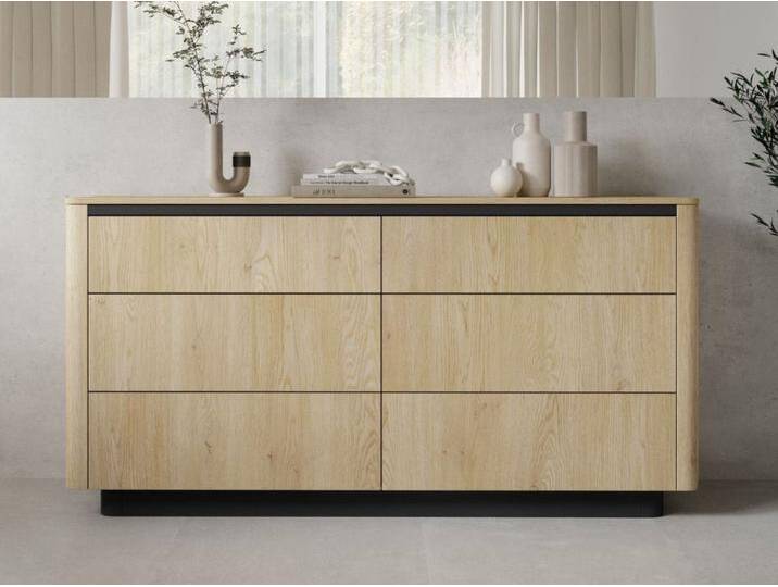 Kommode mit sechs Schubladen 160 cm Fascino Eiche Cremona, Schwarz von Graingold