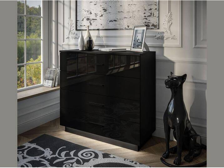 Kommode mit vier Schubladen und LED-Beleuchtung 95 cm Nuveo Schwarz Hochglanz Kommode mit vier Schubladen und LED-Beleuchtung 95 cm Nuveo Schwarz Hochglanz von Graingold