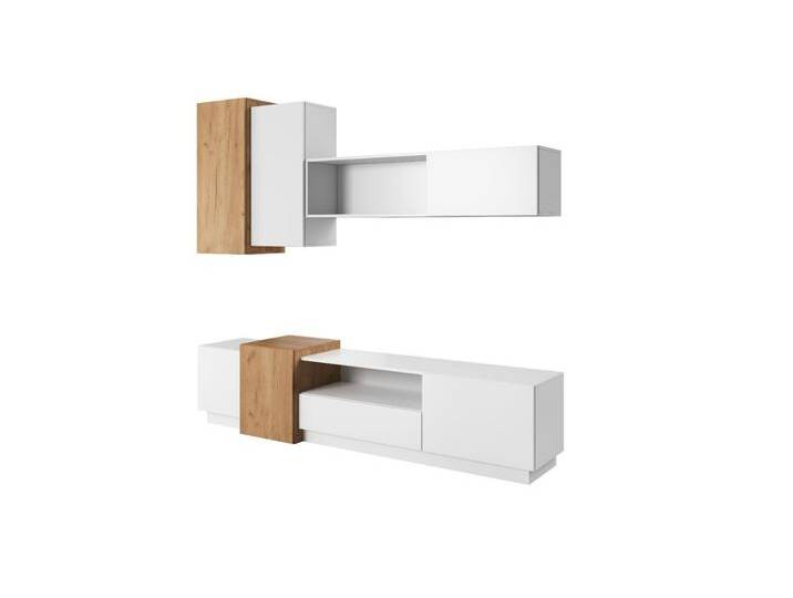 Moderne Wohnwand für das Wohnzimmer Morten Weiß, Goldene Craft Eiche von Graingold