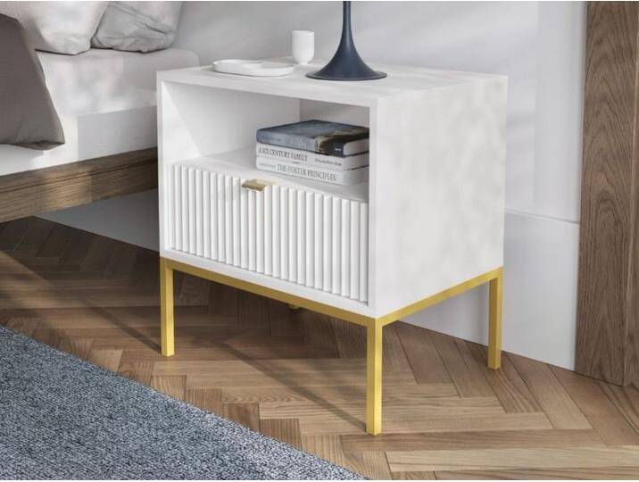 Nachtschrank mit Schublade Amber Weiß, Gold Frame Nachtschrank mit Schublade Amber Weiß, Gold Frame von Graingold