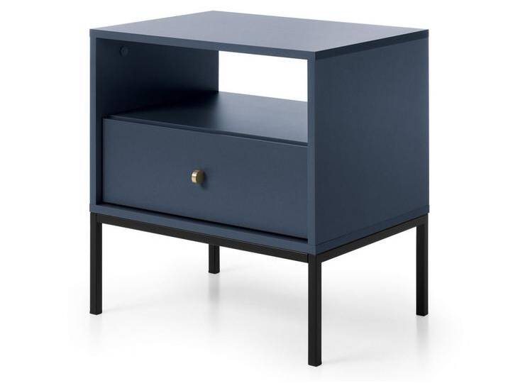 Nachttisch mit Schublade auf Schwarz Metallbeinen Amor Marineblau von Graingold