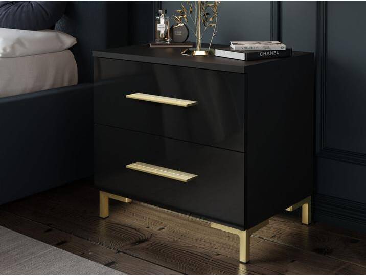 Nachttisch mit Schubladen auf Goldenen Beinen Nuveo Schwarz Hochglanz Nachttisch mit Schubladen auf Goldenen Beinen Nuveo Schwarz Hochglanz von Graingold