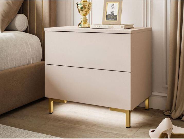 Nachttisch mit zwei Schubladen auf Goldenen Beinen Nuveo Kaschmir von Graingold