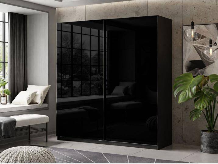 Schwebetürenschrank Zweitüriger 194 cm Nuveo Schwarz Hochglanz von Graingold
