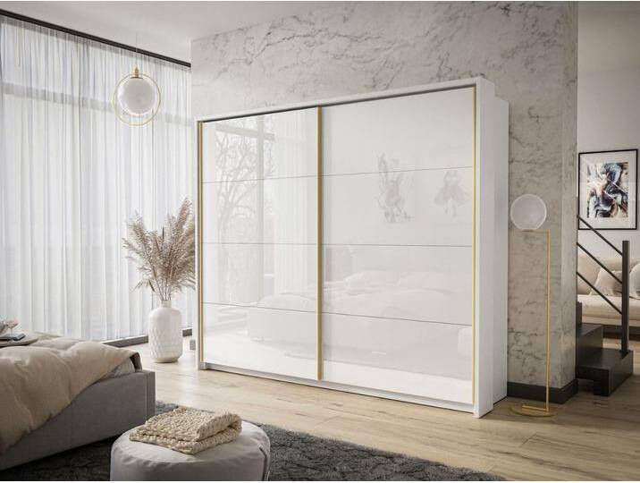 Schwebetürenschrank Zweitüriger mit Aufsatz 254 cm Noaé Weiß Hochglanz von Graingold