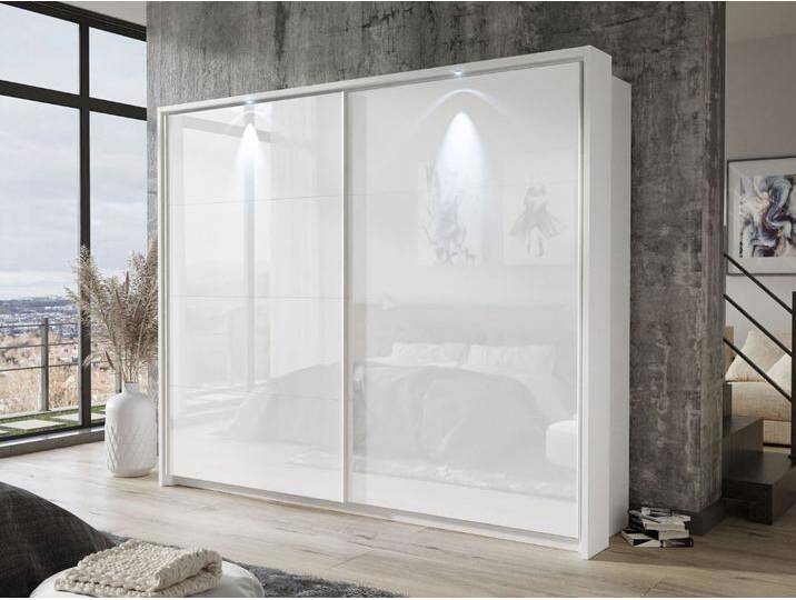Schwebetürenschrank Zweitüriger mit Aufsatz 254 cm Nuveo Weiß Hochglanz von Graingold