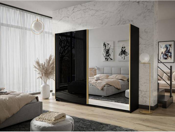 Schwebetürenschrank Zweitüriger mit Spiegel 194 cm Noaé Schwarz Hochglanz Schwebetürenschrank Zweitüriger mit Spiegel 194 cm Noaé Schwarz Hochglanz von Graingold