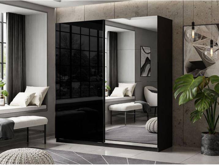 Schwebetürenschrank Zweitüriger mit Spiegel 194 cm Nuveo Schwarz Hochglanz Schwebetürenschrank Zweitüriger mit Spiegel 194 cm Nuveo Schwarz Hochglanz von Graingold
