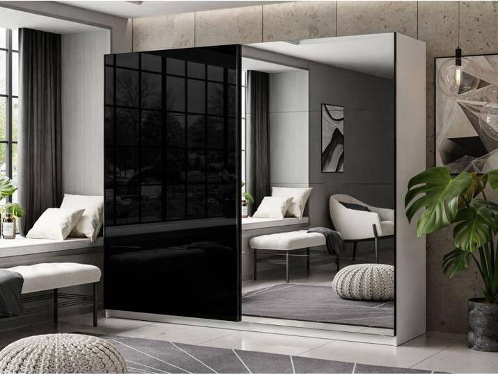 Schwebetürenschrank Zweitüriger mit Spiegel 244 cm Nuveo Schwarz-Weiß Hochglanz Schwebetürenschrank Zweitüriger mit Spiegel 244 cm Nuveo Schwarz-Weiß Hochglanz von Graingold
