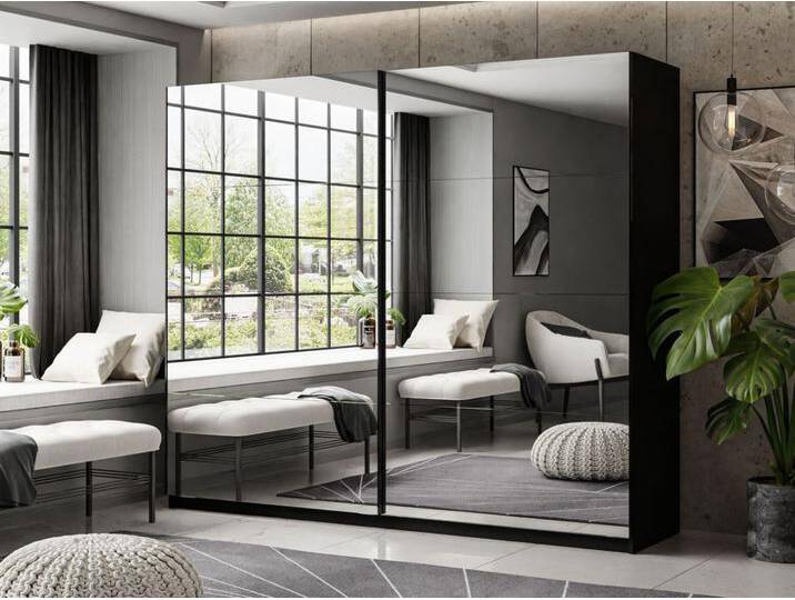 Schwebetürenschrank Zweitüriger mit Spiegeln 244 cm Nuveo Schwarz Hochglanz von Graingold