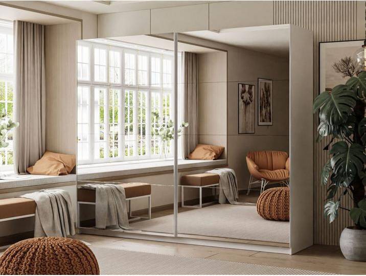Schwebetürenschrank Zweitüriger mit Spiegeln 244 cm Nuveo Weiß Hochglanz von Graingold