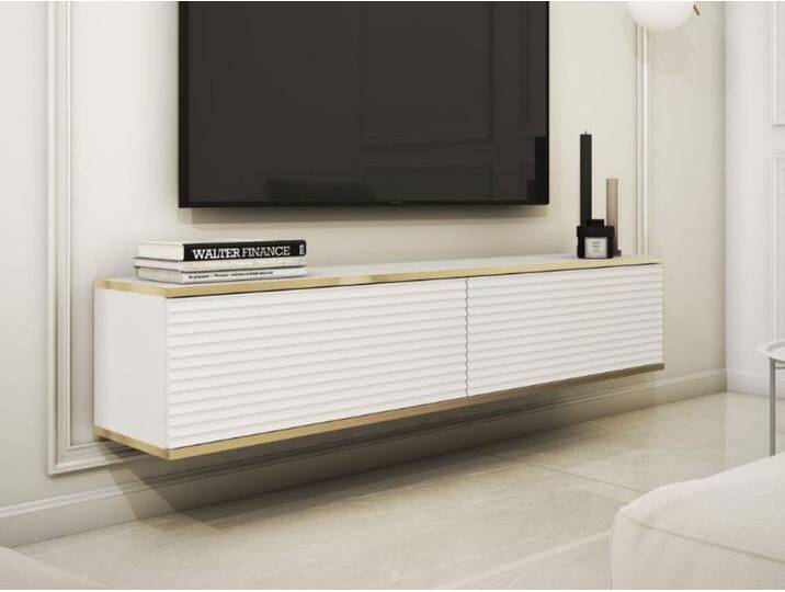 TV-Lowboard Hänge mit Türen 135 cm Diolo Weiß mit geriffelter Vorderseite von Graingold