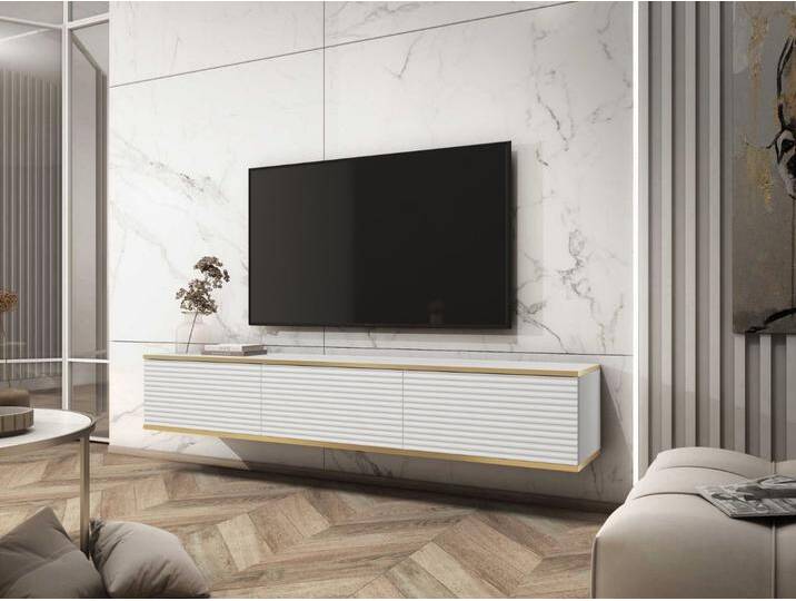 TV-Lowboard Hänge mit Türen 175 cm Diolo Weiß mit geriffelter Vorderseit von Graingold