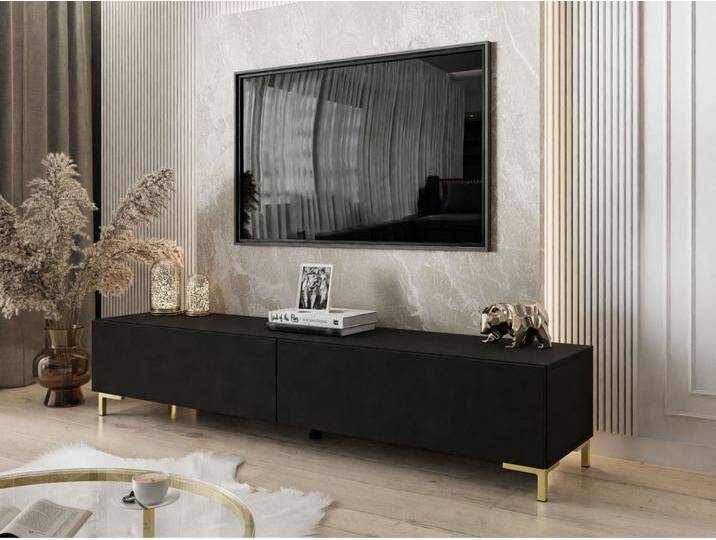 TV-Lowboard auf goldenen Beinen 175 cm mit LED-Beleuchtung Sorelle Schwarz Matt TV-Lowboard auf goldenen Beinen 175 cm mit LED-Beleuchtung Sorelle Schwarz Matt von Graingold