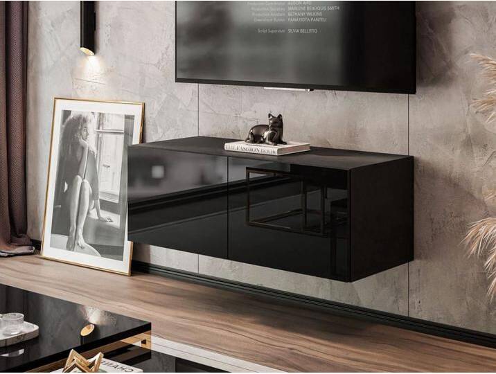 TV-Lowboard mit Türen 100 cm Nodoo Schwarz Hochglanz von Graingold