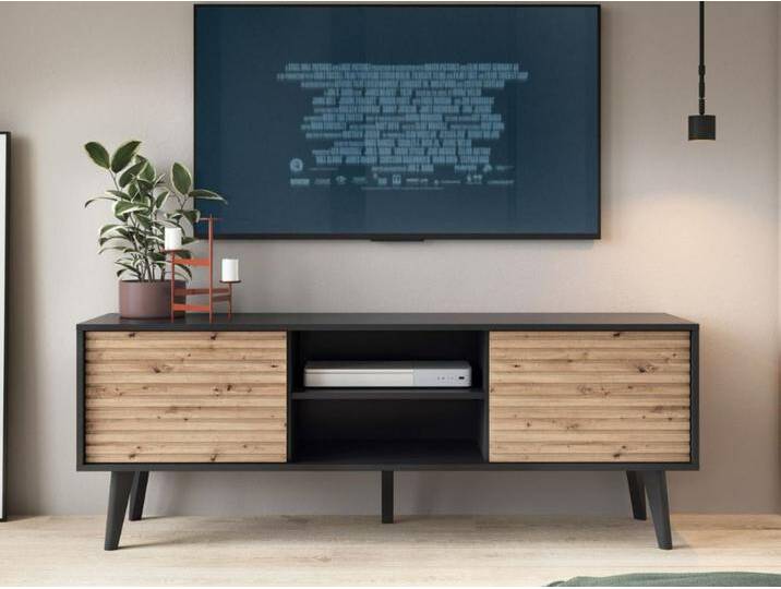 TV-Lowboard mit Türen Astro Schwarz, Artisan Eiche von Graingold