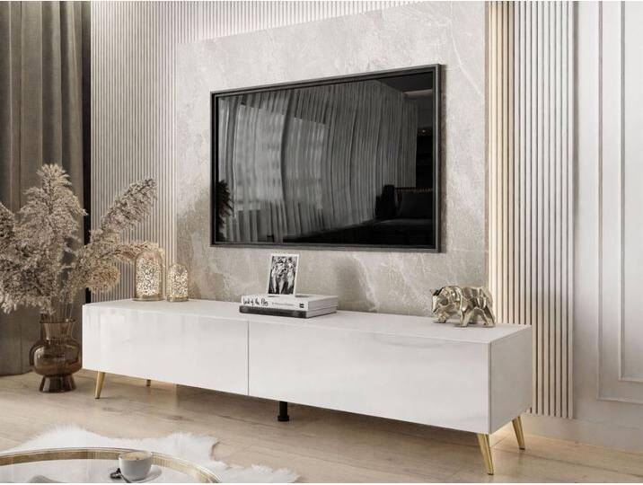 TV-Lowboard mit Türen auf Goldenen Metallbeinen 175 cm Sorelle Weiß Hochglanz TV-Lowboard mit Türen auf Goldenen Metallbeinen 175 cm Sorelle Weiß Hochglanz von Graingold