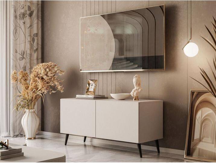 TV-Lowboard mit Türen auf Schwarzen Metallbeinen 100 cm Nodoo Kaschmir von Graingold