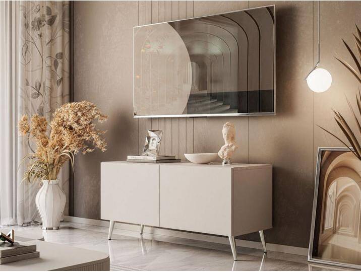 TV-Lowboard mit Türen auf Silbernen Metallbeinen 100 cm Nodoo Kaschmir von Graingold